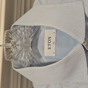 Eton slim fit dress shirt size 38 neck size 15 light blue with pinstripe